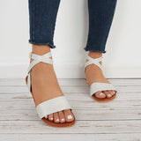 Sohiwoo  Summer Ankle Strappy Flat Sandals Open Toe Beach Shoes