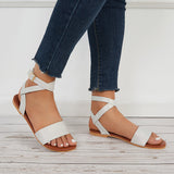 Sohiwoo  Summer Ankle Strappy Flat Sandals Open Toe Beach Shoes