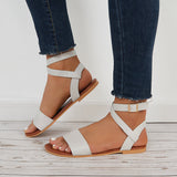 Sohiwoo  Summer Ankle Strappy Flat Sandals Open Toe Beach Shoes