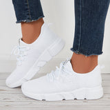 Sohiwoo  Breathable Knit Lace Up Sneakers Platform Walking Shoes