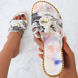 Sohiwoo Women Floral Printed Flat Slippers Open Toe Slide Sandals