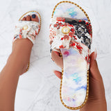 Sohiwoo Women Floral Printed Flat Slippers Open Toe Slide Sandals