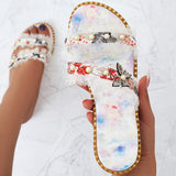 Sohiwoo  Women Pearls Butterfly Decor Slippers Flat Slide Sandals