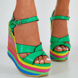 Sohiwoo Crisscross Ankle Strap Espadrilles Rainbow Platform Wedge Sandals