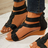 Sohiwoo  Women Open Toe Low Wedges Gladiator Sandals T-Strap Beach Sandals