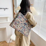 Sohiwoo Vintage Tote Bag All Over Floral Pattern Satchel Abg Casual Large Capacity Shoulder Bag