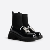 Sohiwoo  Women Rhinestone Thick-Soled Sock Boots