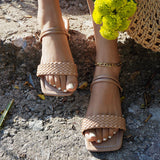 Sohiwoo Women Open Toe Braided Vamp Flat Mules Slip on Sandals