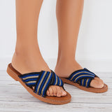 Sohiwoo Women Open Toe Criss Cross Slide Sandals Slip on Summer Flat Slippers