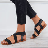 Sohiwoo  Wide Elastic Ankle Strap Sandals Criss Cross Flat Sandals