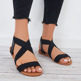 Sohiwoo  Wide Elastic Ankle Strap Sandals Criss Cross Flat Sandals