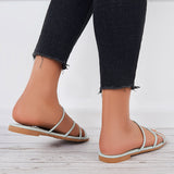 Sohiwoo Women Square Open Toe Loop Slide Sandals Flat Beach Slippers