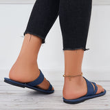 Sohiwoo Women Summer Slippers Toe Ring Wide Flat Sandals Denim Slide Sandals