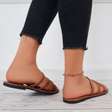 Sohiwoo Women Brown Toe Ring Wide Slide Sandals Flat Beach Slippers