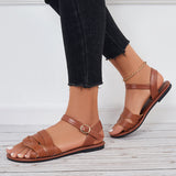 Sohiwoo Women Brown Flat Sandals Open Toe Ankle Strap Sandals