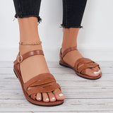 Sohiwoo Women Brown Flat Sandals Open Toe Ankle Strap Sandals