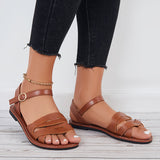 Sohiwoo Women Brown Flat Sandals Open Toe Ankle Strap Sandals