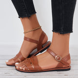 Sohiwoo Women Brown Flat Sandals Open Toe Ankle Strap Sandals