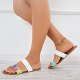 Sohiwoo Women Women Flat Sandals Open Toe Slides Multicolor Straps Slippers