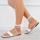 Sohiwoo  Women Criss Cross Strappy Flat Sandals Toe Ring Lace Up Ankle Strap Sandals