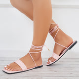 Sohiwoo  Women Criss Cross Strappy Flat Sandals Toe Ring Lace Up Ankle Strap Sandals