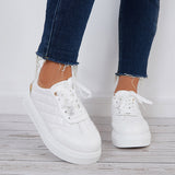 Sohiwoo  Women Lace Up Platform Sneakers Casual Walking Shoes