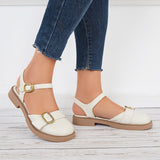 Sohiwoo Closed Toe Slingback Flats Low Heel Ankle Strap Sandals