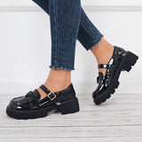 Women Fashion Black Mary Jane Shoes Platform Low Heel Chunky Shoes