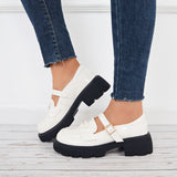 Women Fashion Black Mary Jane Shoes Platform Low Heel Chunky Shoes