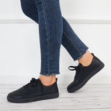 Sohiwoo  Women Flatform Low Top Sneakers Lace Up Casual Daily Walking Shoes