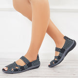 Sohiwoo Knit Peep Toe Crisscross Straps Flats Cutout Sandals