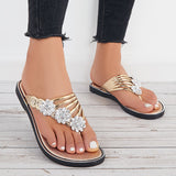 Sohiwoo  Women Rhinestone Flower Flat Flip Flops Thong Sandals