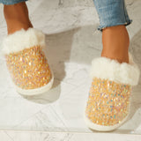 Sohiwoo Women Shiny Warm Faux Fur Mule Slipper Furry Soft Slip on Shoes