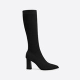 Sohiwoo Women MOUSSE FIT Women Knit Comfort Chunky Heeled High Boots