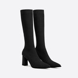 Sohiwoo Women MOUSSE FIT Women Knit Comfort Chunky Heeled High Boots