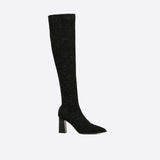 Sohiwoo Women MOUSSE FIT Women Knit Comfort Chunky Heeled High Boots