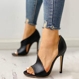 Sohiwoo  Imily Bela Women's Cutout Peep Toe Thin Heeled Stiletto Heel Leather Heels Pumps