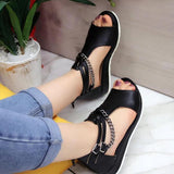 Sohiwoo  Imily Bela Casual Cool Chain Wedge Heel Sandals