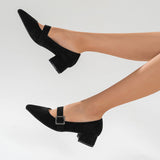 Sohiwoo woman formal Black Mary Jane Dress Shoes Pointy Toe Low Block Heel Pumps