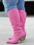 Sohiwoo Wide Calf Fancy Was My Name Rhinestone Boots - Pink