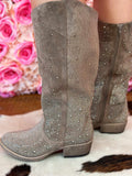 Sohiwoo Wide Calf Crystal Rhinestone Boot - Taupe