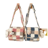 Sohiwoo Small Plush Checked Crossbody Bag