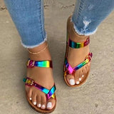 Sohiwoo  Womens Rainbow Flip Flops Flat Colorful Summer Sandals