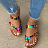 Sohiwoo  Womens Rainbow Flip Flops Flat Colorful Summer Sandals