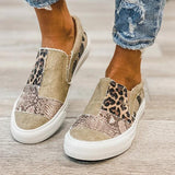 Sohiwoo  Women Vintage Sneakers Casual Loafers Pieced Raw Edge Animal Print Canvas Slip-On Flats