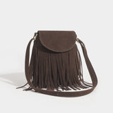 Sohiwoo Retro Fringed Flap Crossbody Bag Boho Style Suede Tassel Shoulder Bag Small Purse Bag