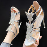 Sohiwoo  Women Shiny Rhinestone Stiletto High Heels Ankle Strap Dress Sandals