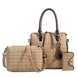 Sohiwoo 3pcs Retro Texture Tote Bag Set Woven Handbag With Crossbody Shoulder Bag & Clutch Card Case