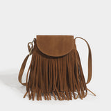 Sohiwoo Retro Fringed Flap Crossbody Bag Boho Style Suede Tassel Shoulder Bag Small Purse Bag