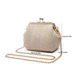 Sohiwoo Boho Straw Woven Kiss Lock Metal Chain Clutch Textured Frame Purse Crossbody Bag